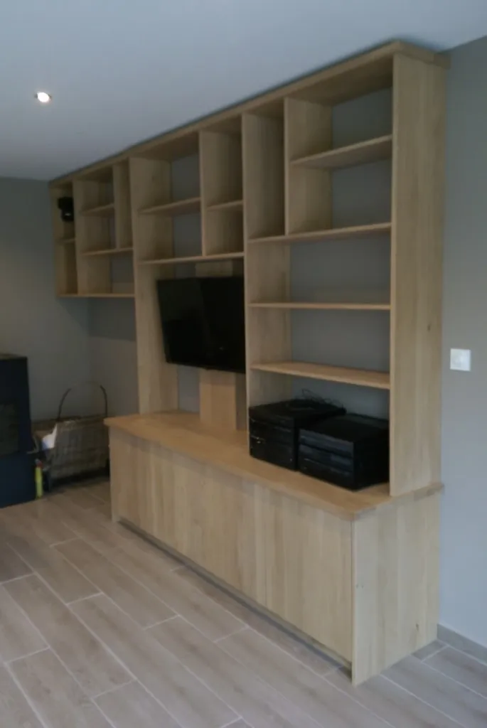 Bibliothèque et meuble tv hifi en chêne massif